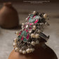 Antique Turquoise Meenakari Kundan Fresh Water Pearls Handcrafted Silver 925 Sterling Adjustable Ring
