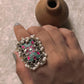 Antique Turquoise Meenakari Kundan Fresh Water Pearls Handcrafted Silver 925 Sterling Adjustable Ring