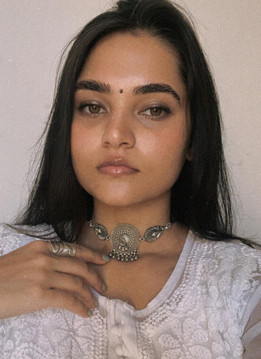 925 Sterling Silver Antique Mandala Ghungroo Choker Necklace