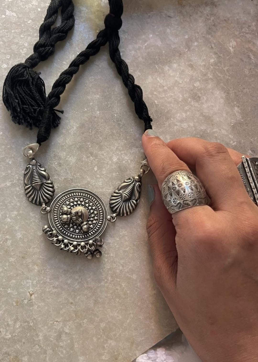 Antique Mandala Ghungroo Choker 925 Sterling Silver Necklace