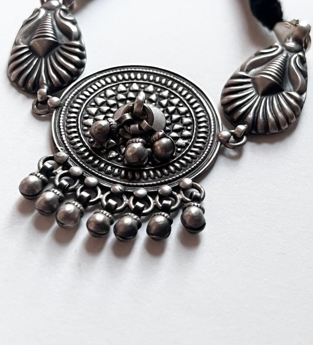 Antique Mandala Ghungroo Choker 925 Sterling Silver Necklace