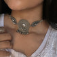 Antique Mandala Ghungroo Choker 925 Sterling Silver Necklace