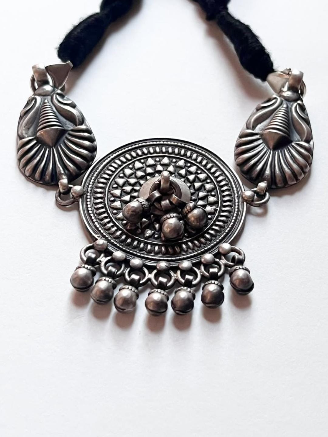 Antique Mandala Ghungroo Choker 925 Sterling Silver Necklace