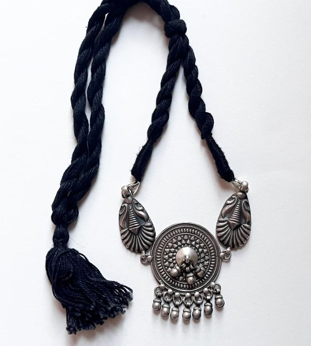 Antique Mandala Ghungroo Choker 925 Sterling Silver Necklace