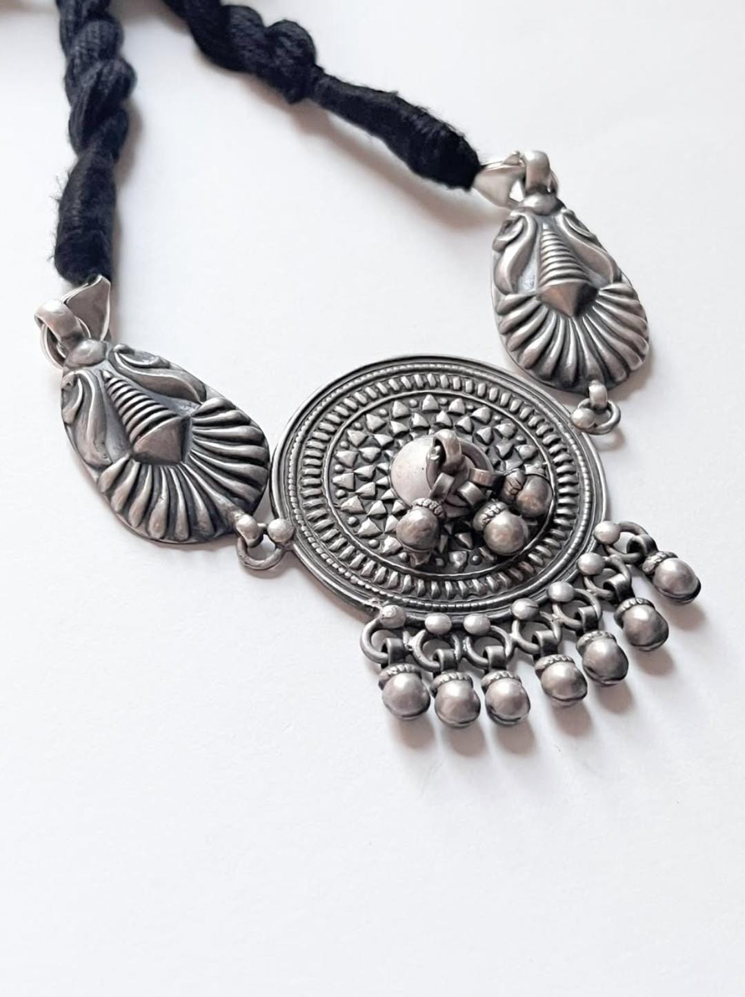 Antique Mandala Ghungroo Choker 925 Sterling Silver Necklace