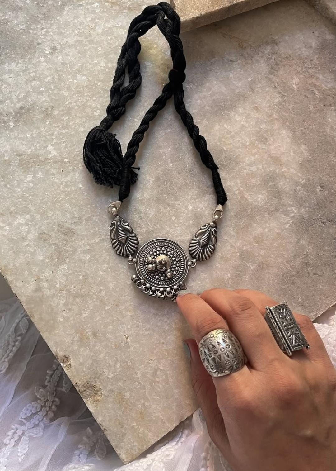 Antique Mandala Ghungroo Choker 925 Sterling Silver Necklace