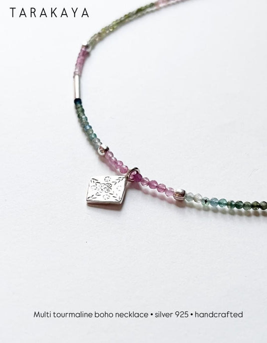 Multi Tourmaline Tribal Silver Choker 925 Sterling Silver Necklace