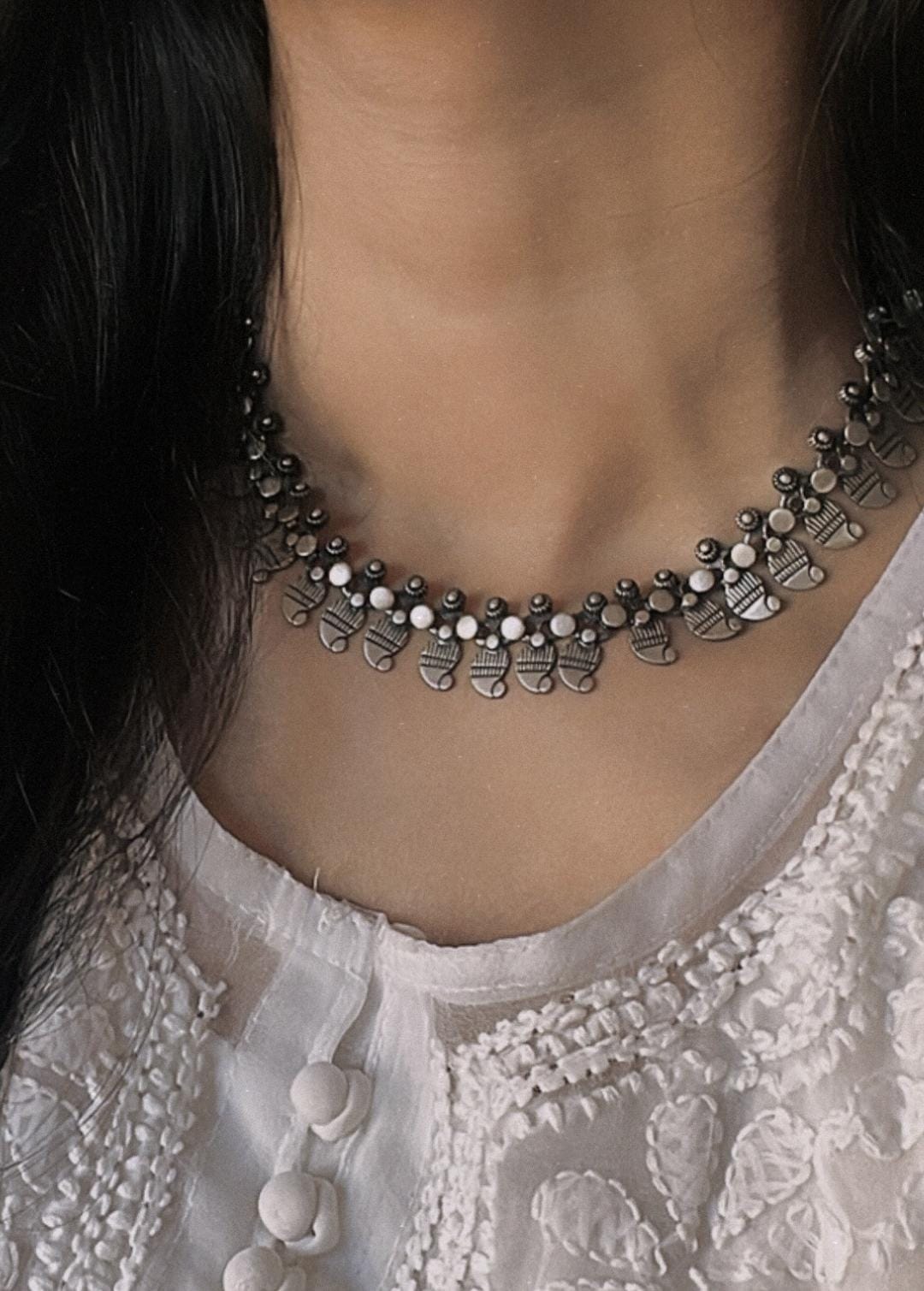 Tribal Mango Leaf Motif Boho 925 Sterling Silver Necklace