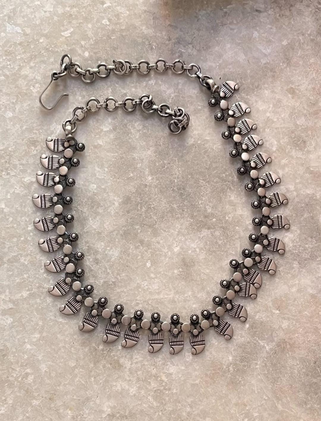 Tribal Mango Leaf Motif Boho 925 Sterling Silver Necklace