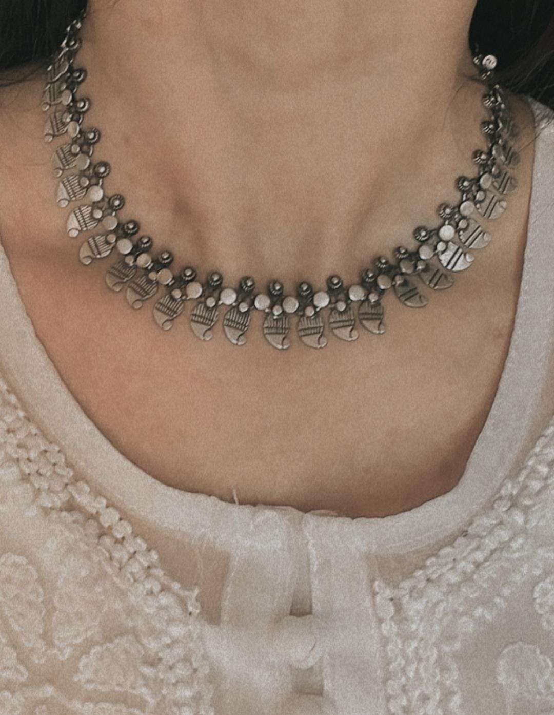 Tribal Mango Leaf Motif Boho 925 Sterling Silver Necklace