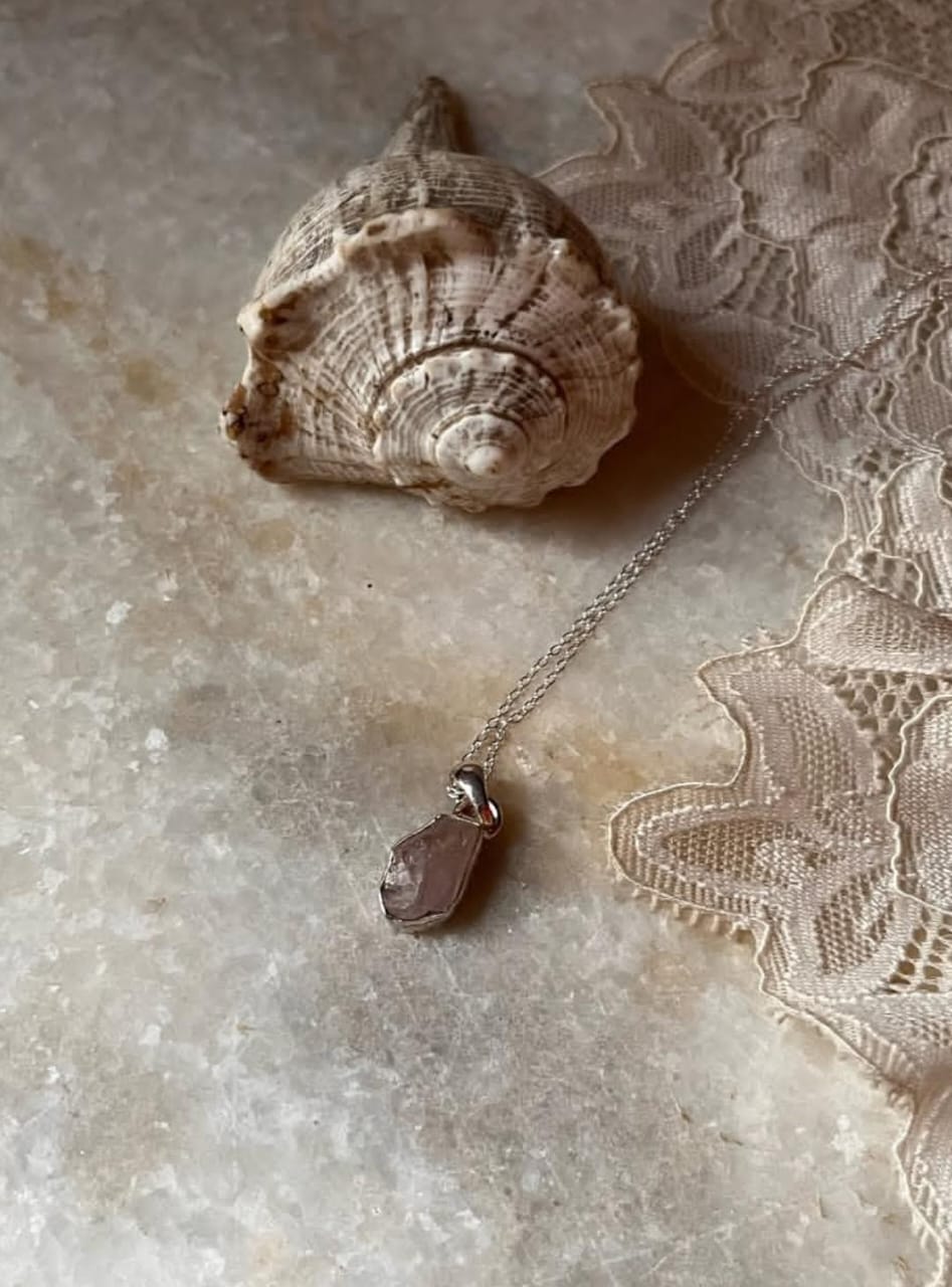 Rose Quartz Raw Uncut 925 Sterling Silver Pendant