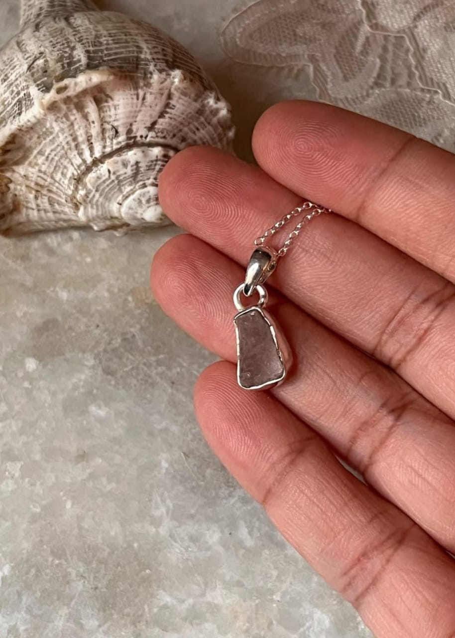 Rose Quartz Raw Uncut 925 Sterling Silver Pendant
