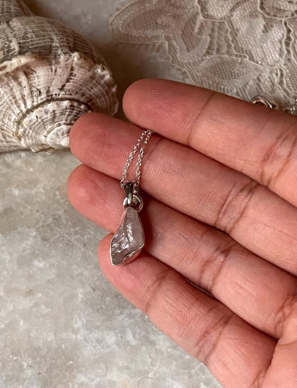 Rose Quartz Raw Uncut 925 Sterling Silver Pendant