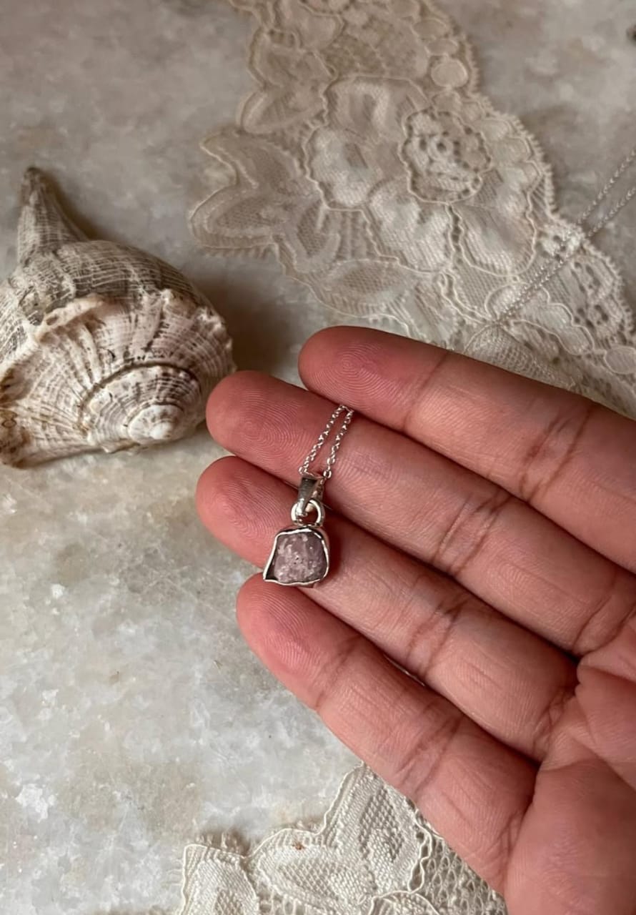 Rose Quartz Raw Uncut 925 Sterling Silver Pendant