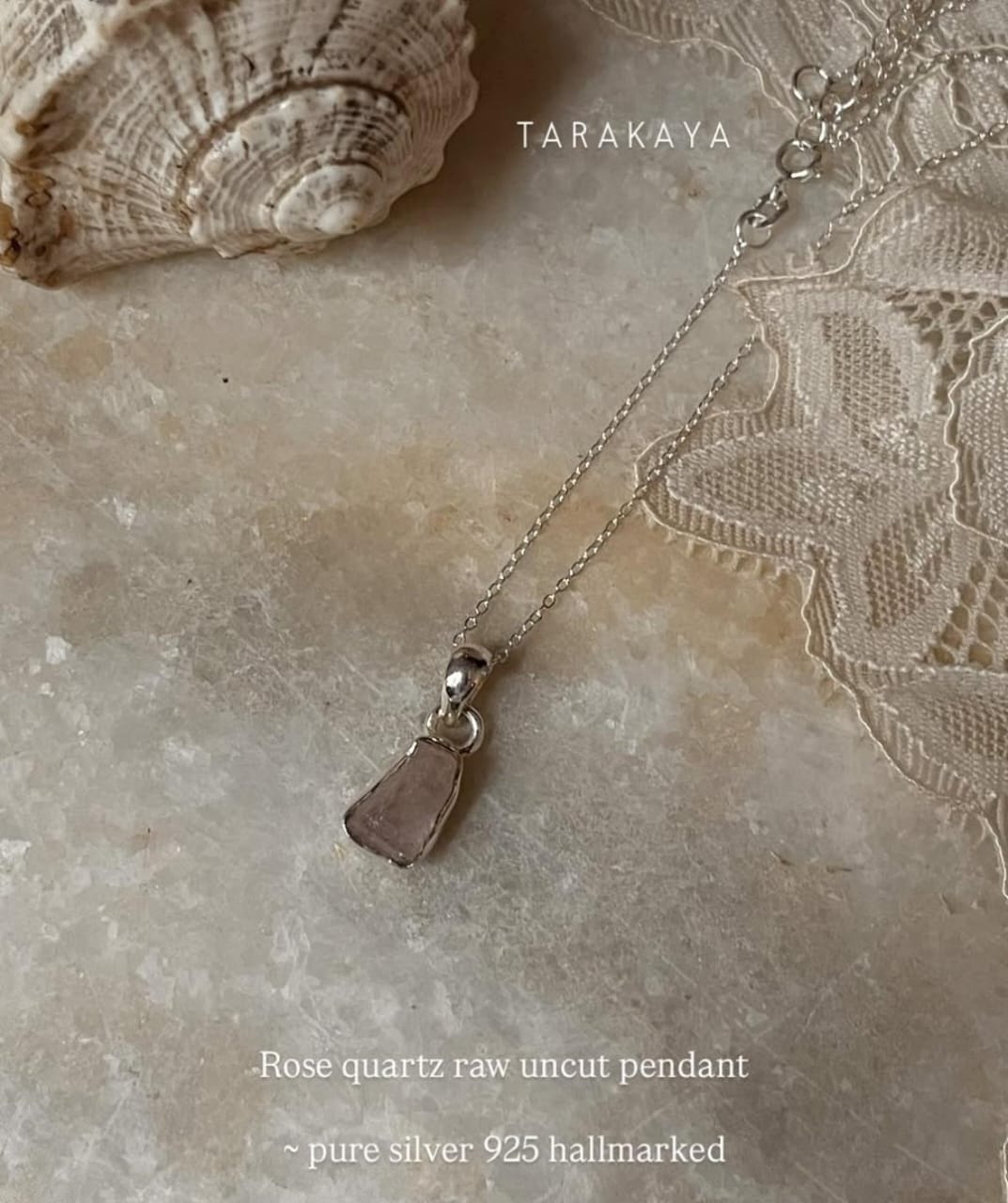 Rose Quartz Raw Uncut 925 Sterling Silver Pendant