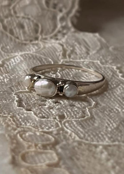 925 sterling silver vintage freshwater pearls 3 stack band ring  