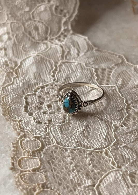 Copper Turquoise Pear Boho 925 Sterling Silver Ring