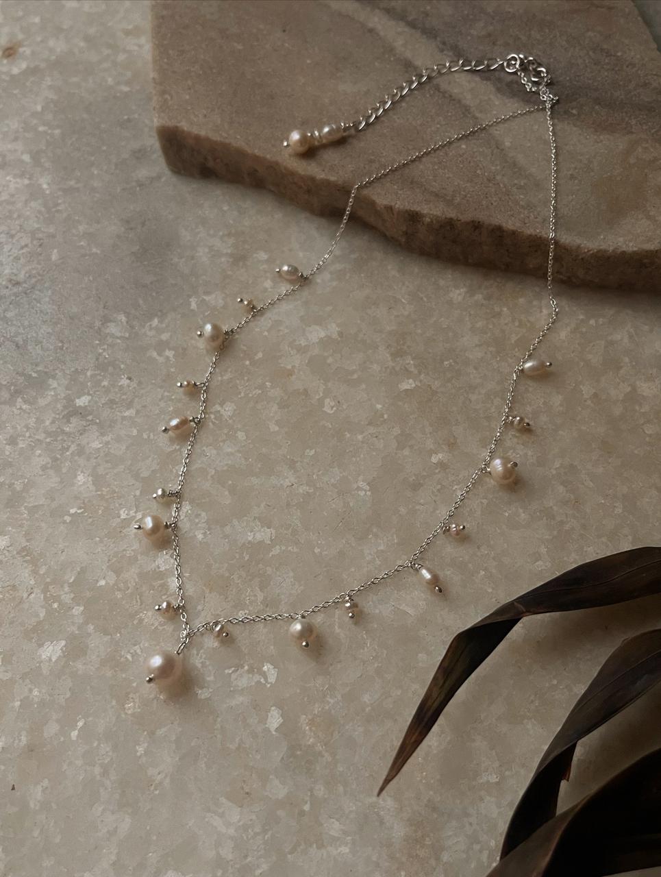 Fresh Water Pearls Cable Chain Choker Handcrafted 925 Sterling Silver Necklace
