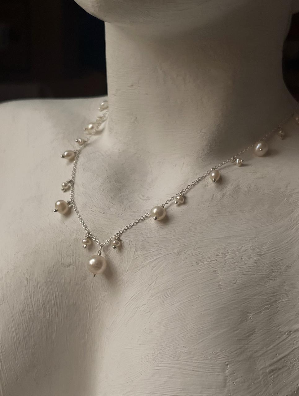 Fresh Water Pearls Cable Chain Choker Handcrafted 925 Sterling Silver Necklace