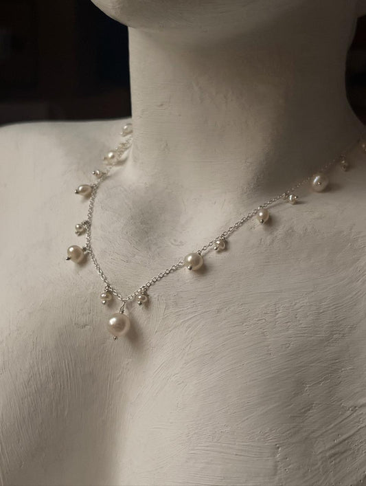 Fresh Water Pearls Cable Chain Choker Handcrafted 925 Sterling Silver Necklace