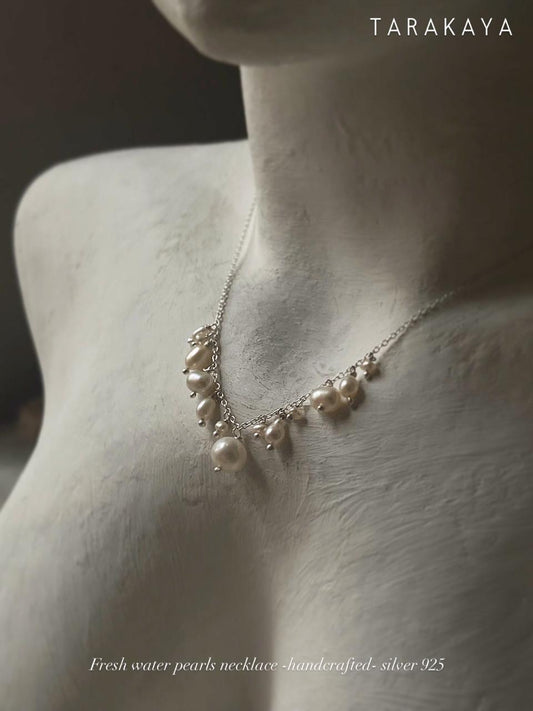 Fresh Water Pearls Cable Chain Handcrafted 925 Sterling Silver Necklace