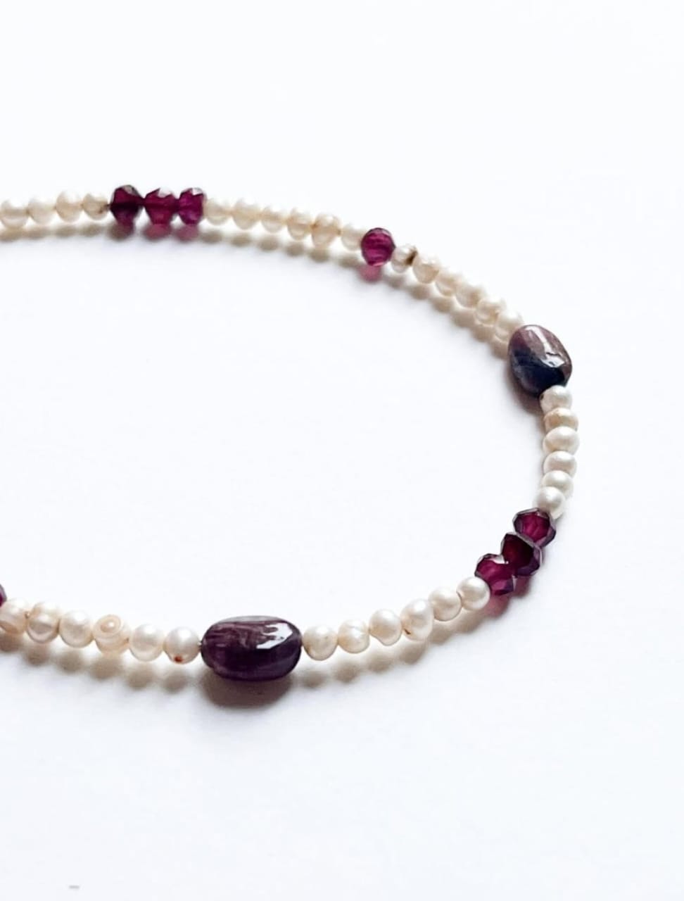 Boho 925 sterling silver bracelet with garnet, tourmaline and fresh water pearls  