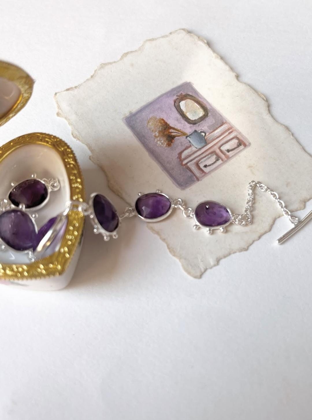 Amethyst Boho Rawa 925 Sterling Silver Bracelet