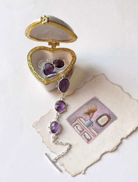 Amethyst Boho Rawa 925 Sterling Silver Bracelet