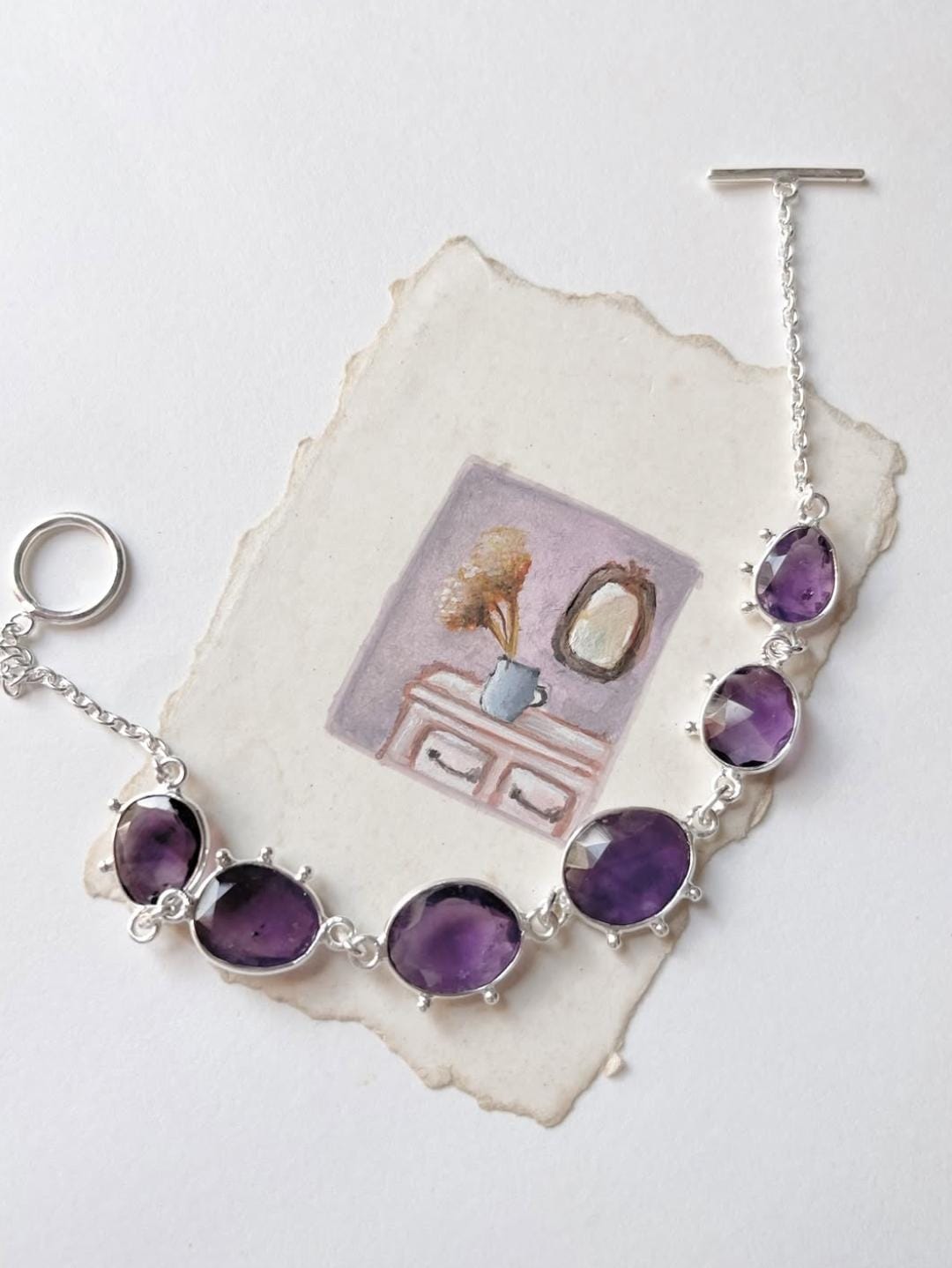 Amethyst Boho Rawa 925 Sterling Silver Bracelet
