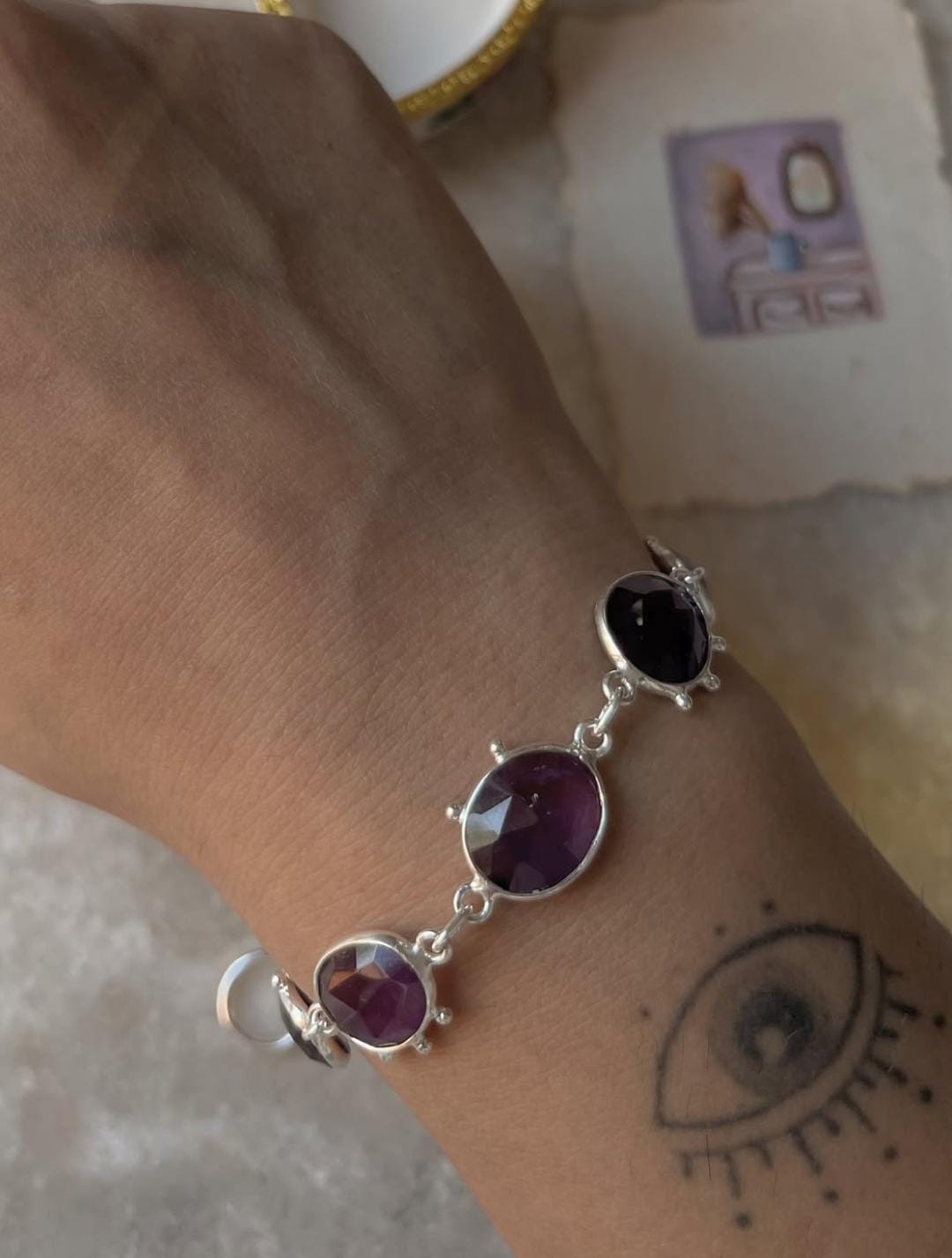 Amethyst Boho Rawa 925 Sterling Silver Bracelet