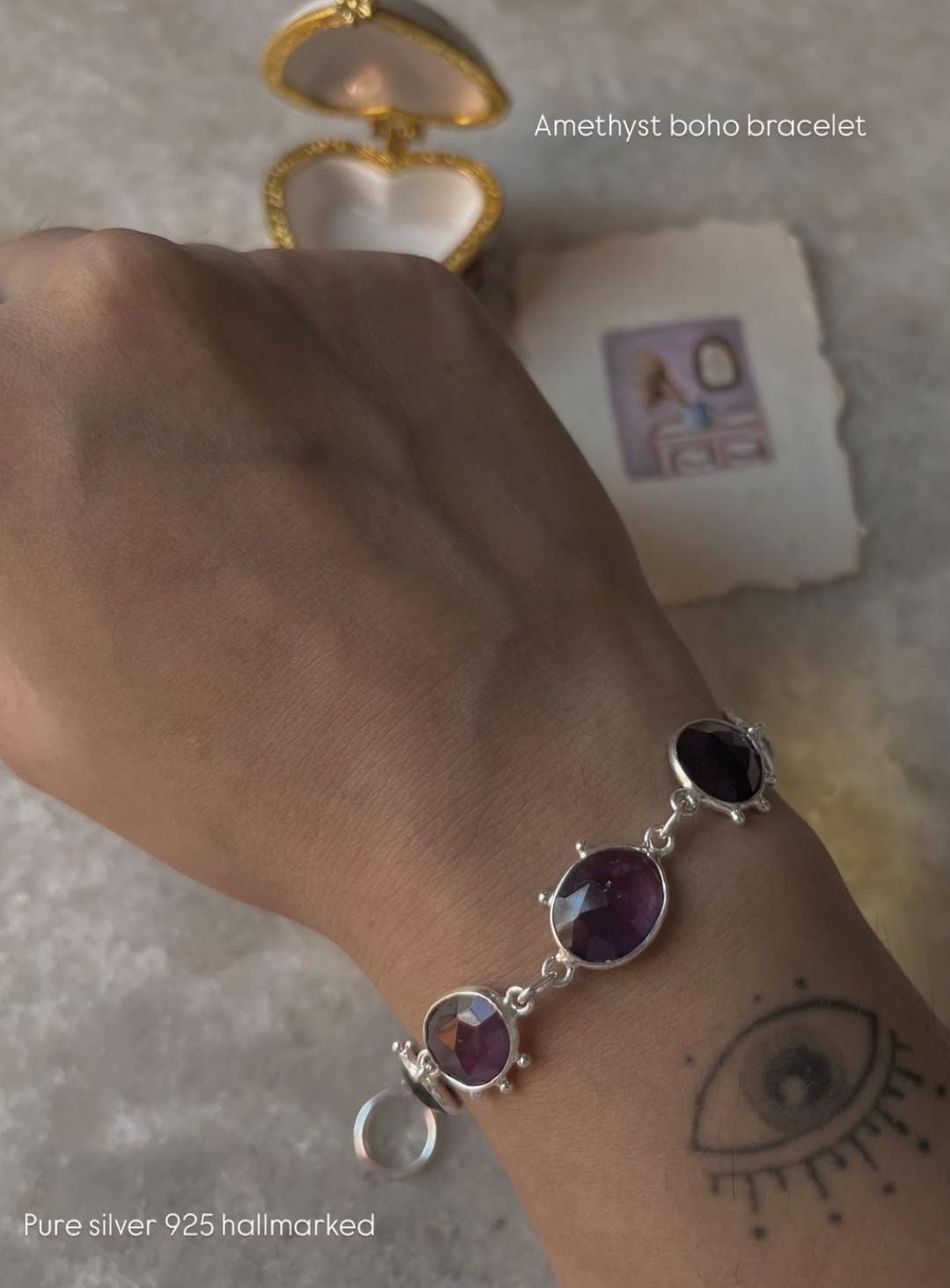 Amethyst Boho Rawa 925 Sterling Silver Bracelet