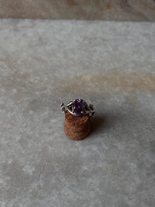 Amethyst Leaf 925 Sterling Silver Ring