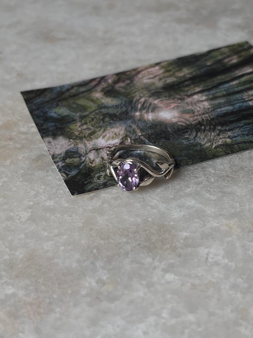 Amethyst Leaf 925 Sterling Silver Ring
