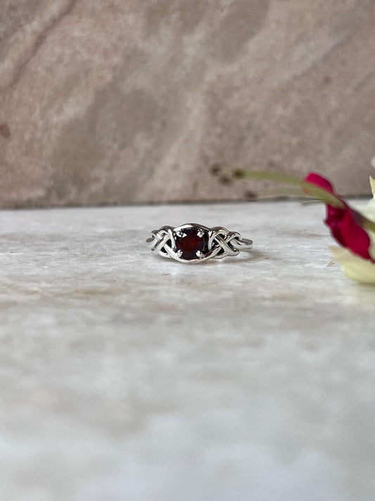 Garnet Celtic Knot 925 Sterling Silver Ring