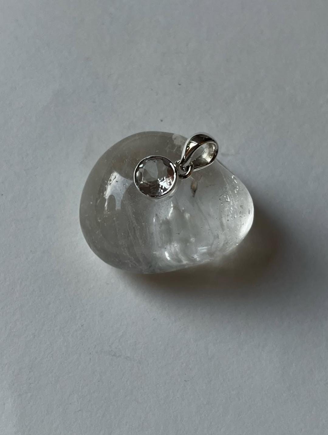 Clear Quartz Round Cut 925 Sterling Silver Pendant