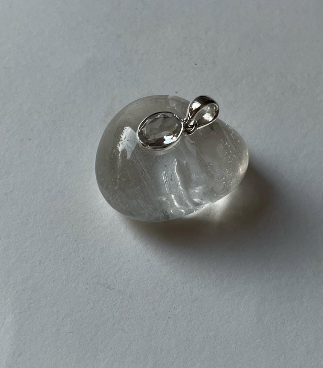 Clear Quartz Oval Cut 925 Sterling Silver Unisex Pendant