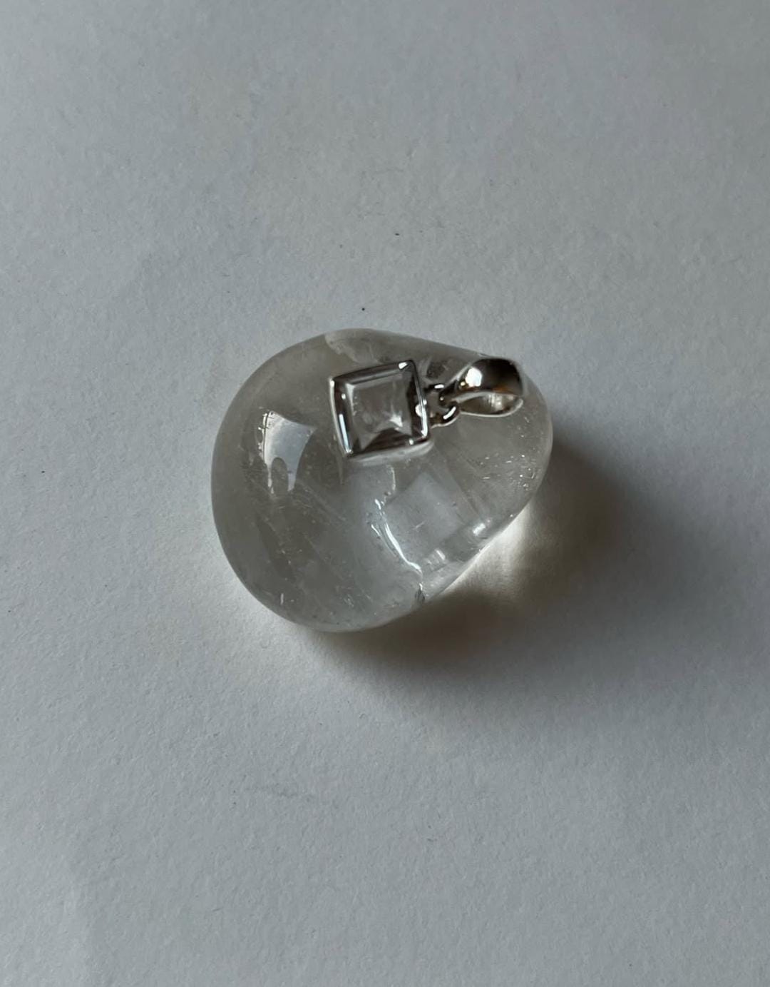 Clear Quartz Square Cut 925 Sterling Silver Unisex Pendant