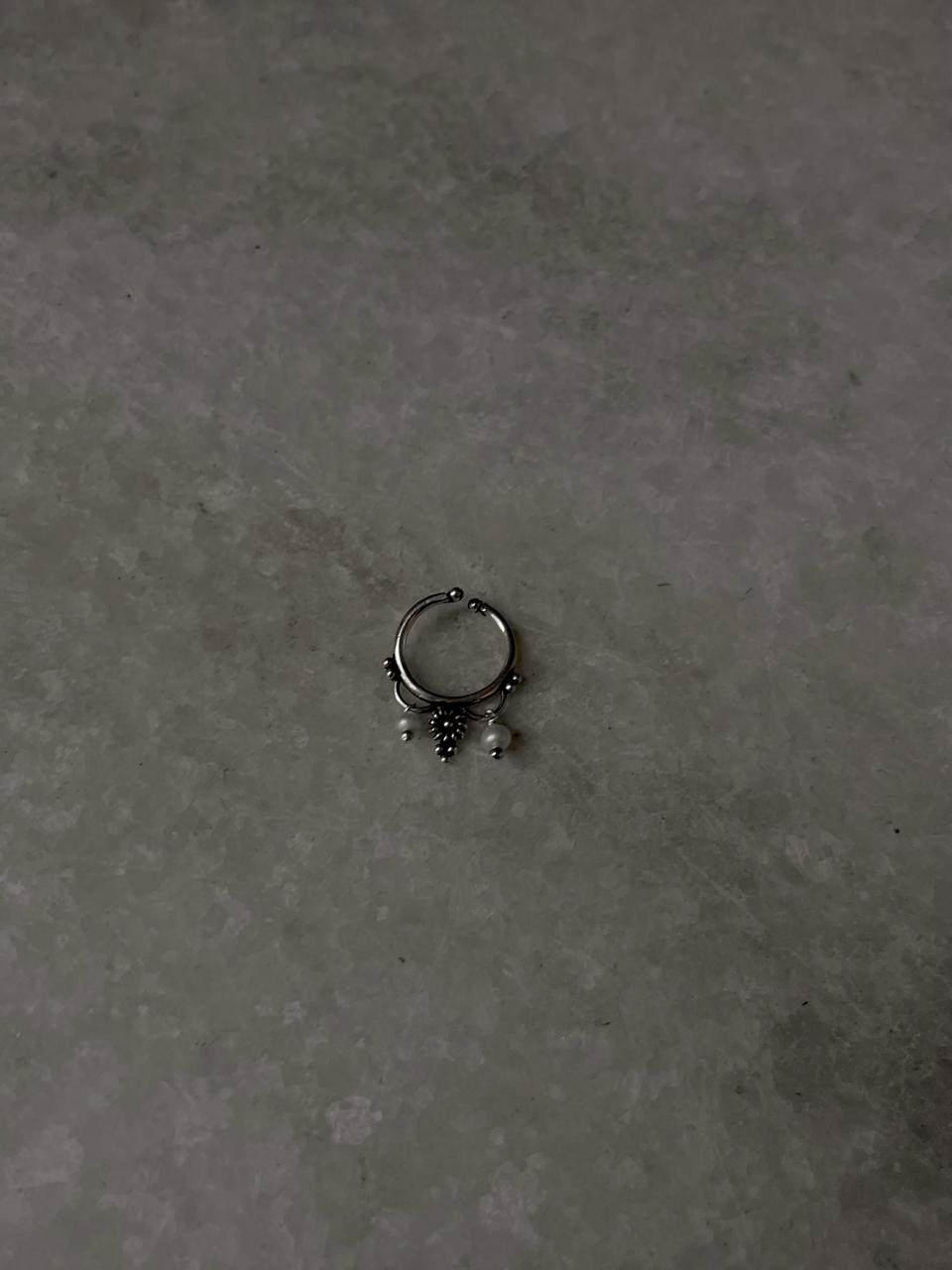 Handmade tribal flower design sterling silver septum with pearl