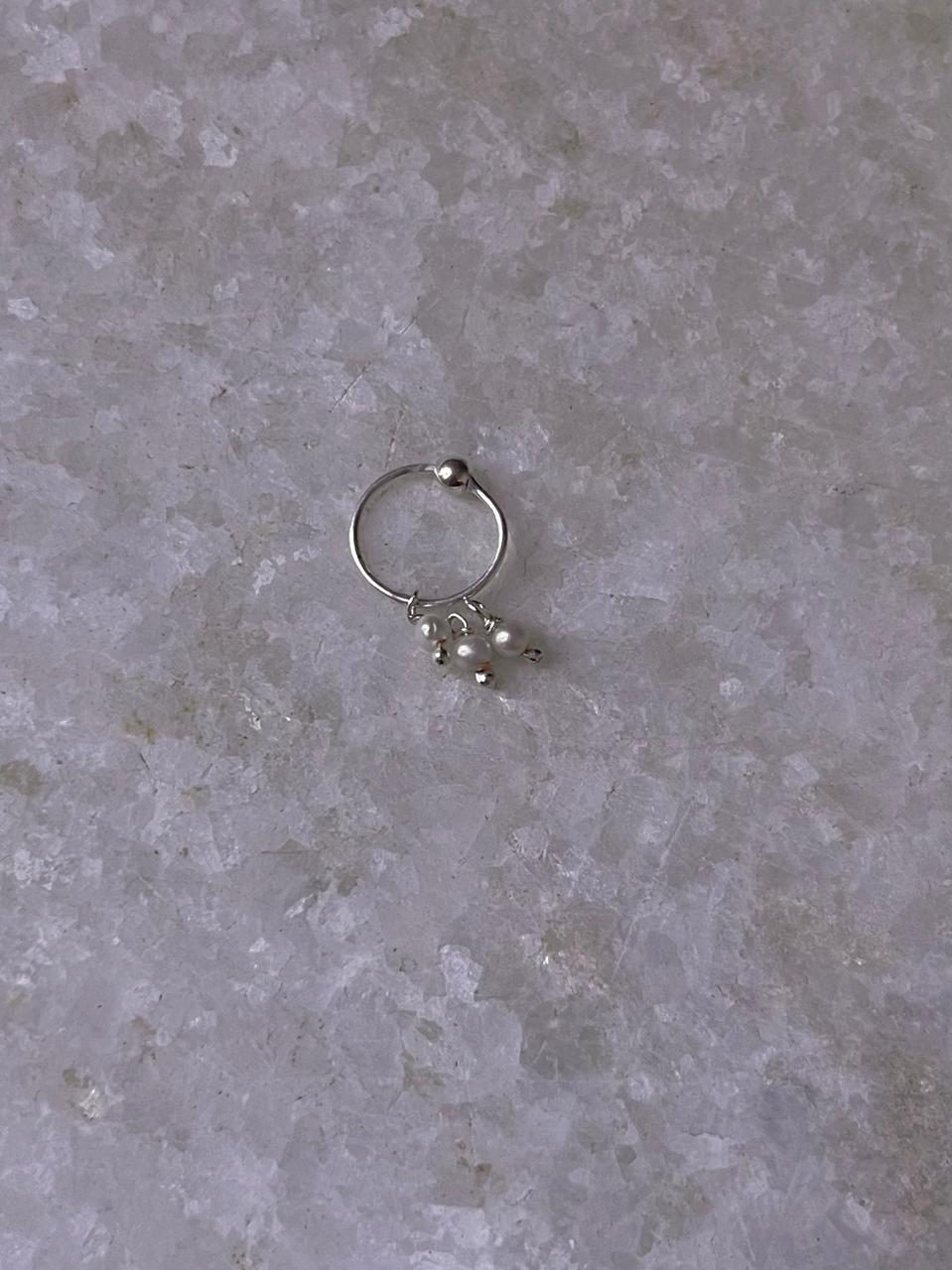 Artisan pearl charm nose ring sterling silver 925