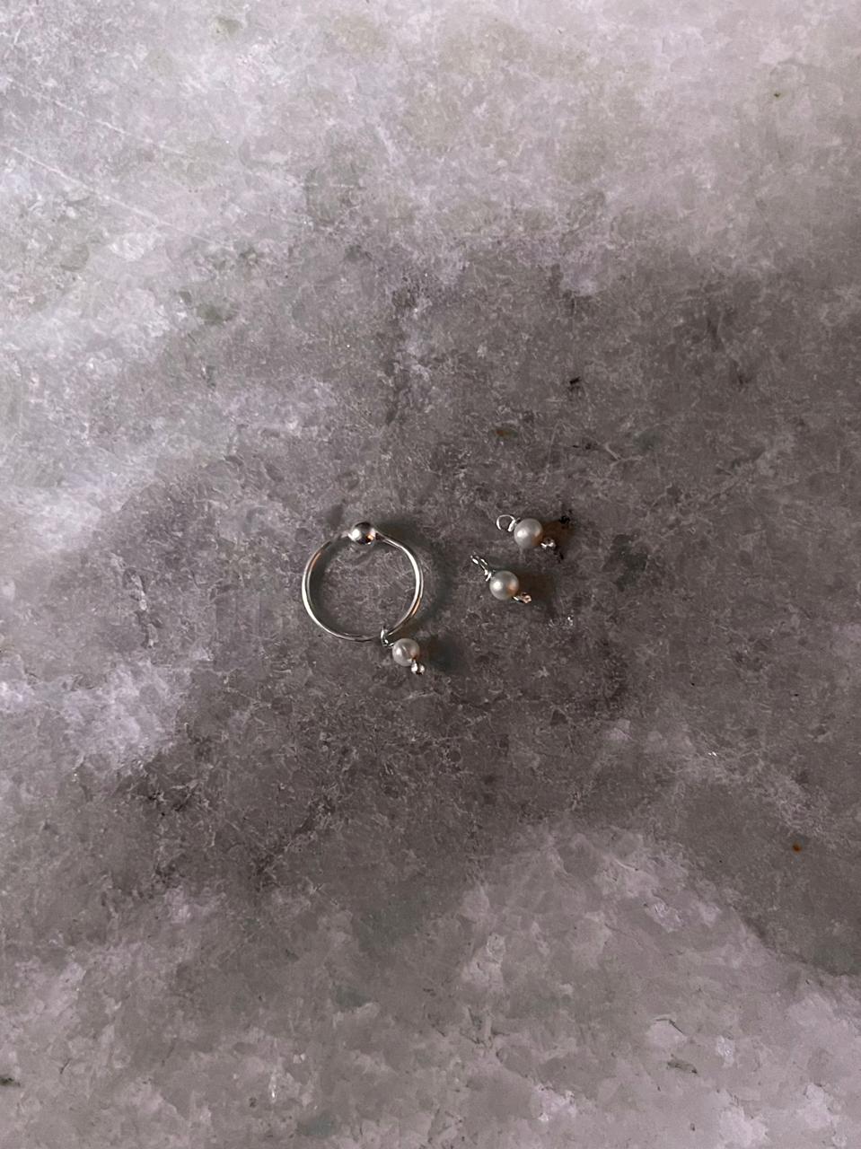 Unique pearl charm septum ring handmade in sterling silver