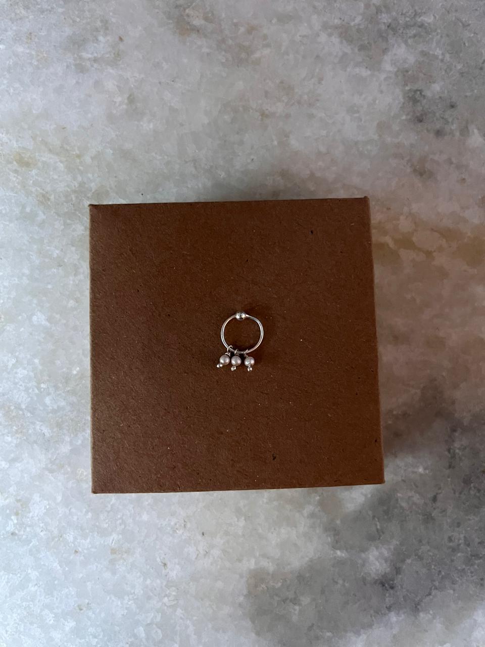 Boho style pearl charm septum nose ring in sterling silver
