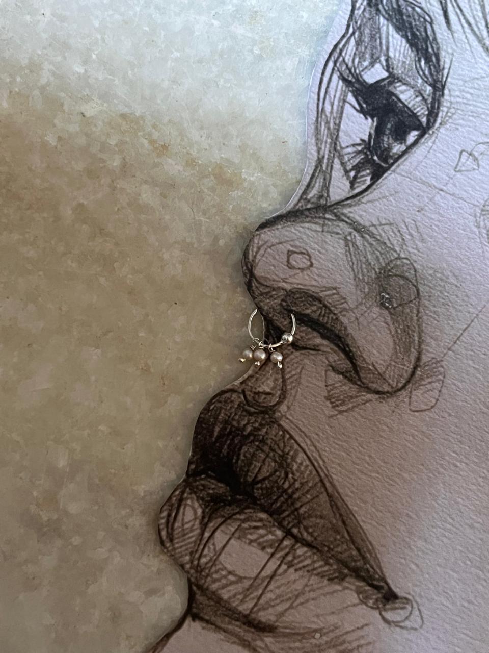 Handcrafted sterling silver septum ring with freshwater pearl