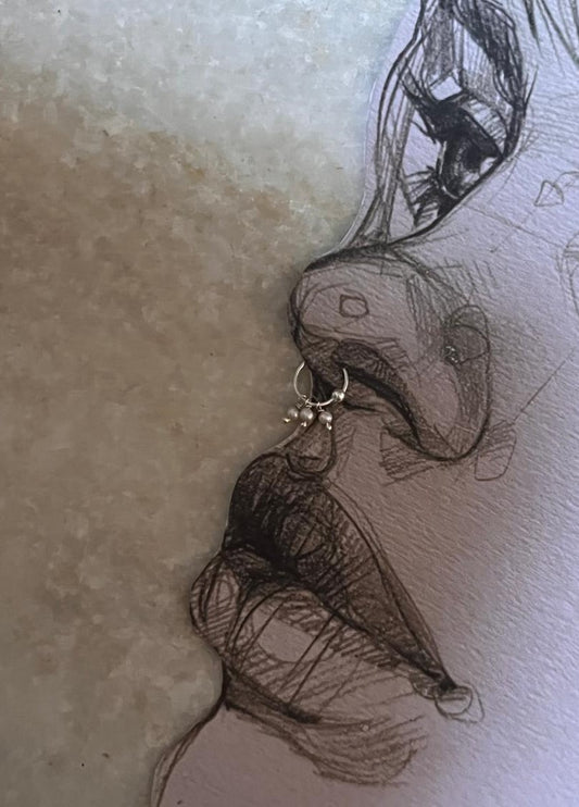 Minimal freshwater pearl charm 925 silver nose hoop