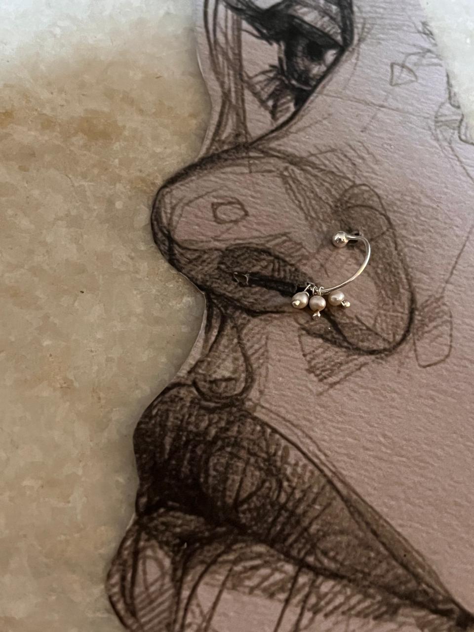 Handcrafted sterling silver septum ring with freshwater pearl