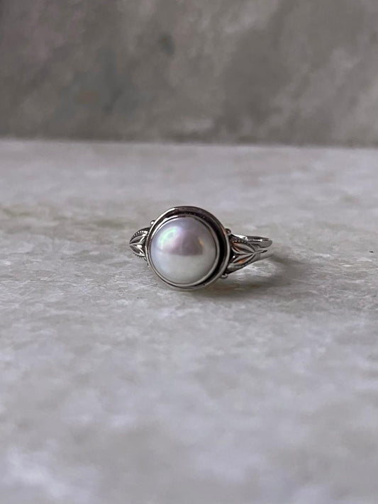 Freshwater pearl forest boho 925 sterling silver ring