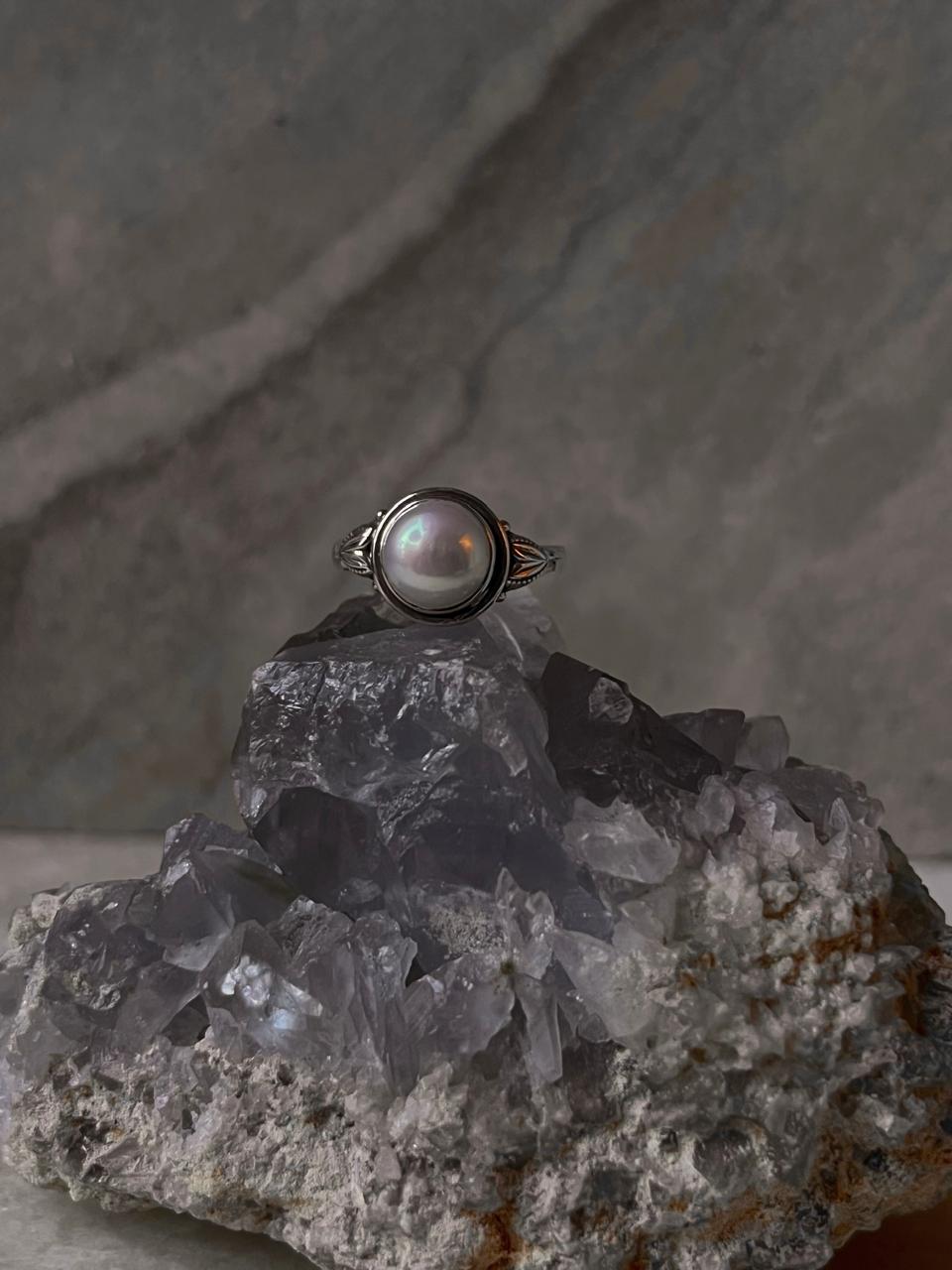 Bohemian style freshwater pearl 925 silver ring handcrafted