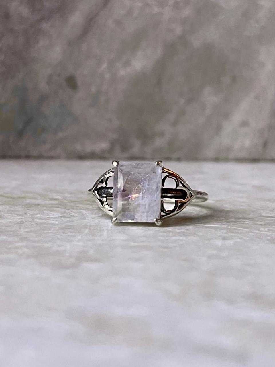 Moonstone Rectangular 925 Sterling Silver Ring