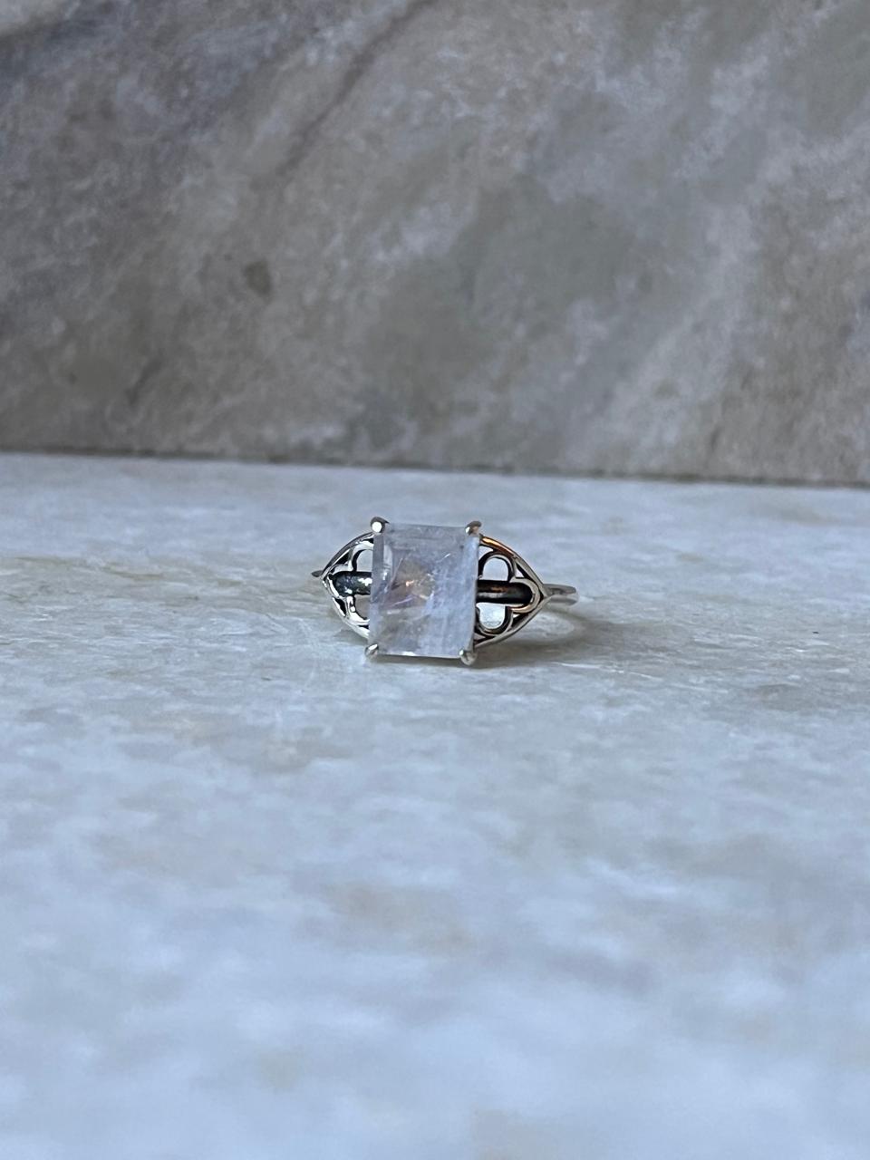 Moonstone Rectangular 925 Sterling Silver Ring