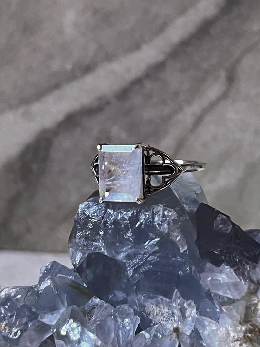 Moonstone Rectangular 925 Sterling Silver Ring