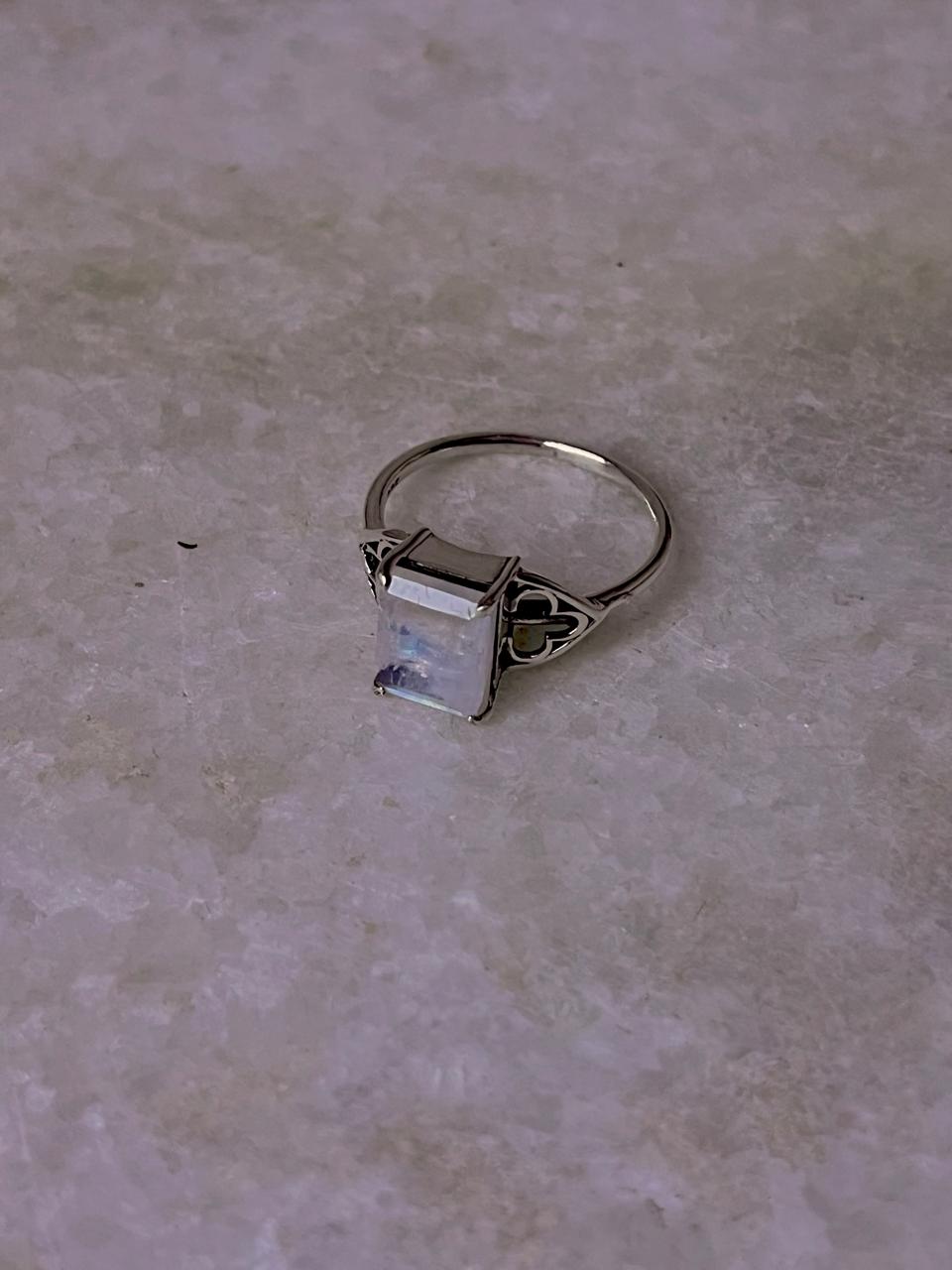 Moonstone Rectangular 925 Sterling Silver Ring
